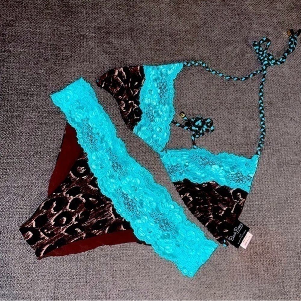 BEACH BUNNY Animal Print Lace Triangle Bikini Set (Top & Bottom) - Large
